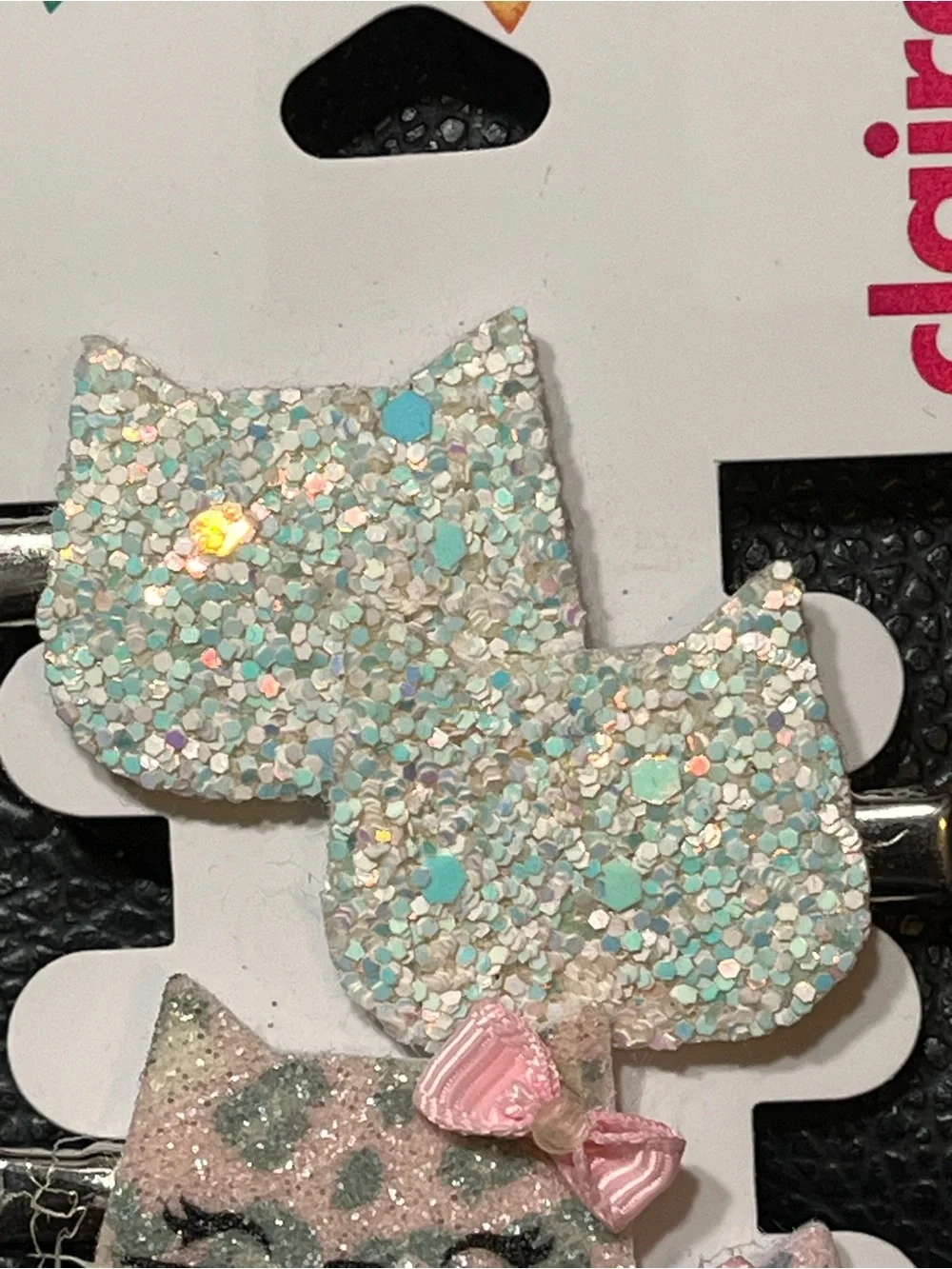 Claire’s Glitter Cat Hair Clips Set of 6 | Pink Gray White | NWT